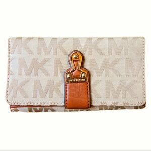 Michael Kors Beige and Brown Logo Wallet